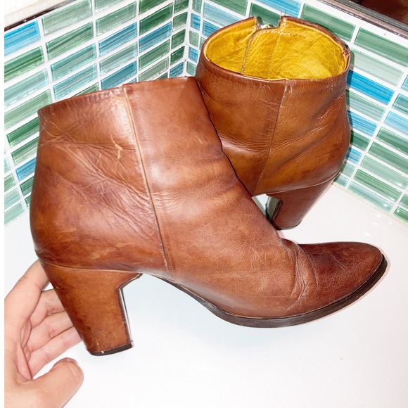 MIISTA Cognac Leather & Brass heeled Booties SZ: 7.5 (38) - Picture 11 of 14